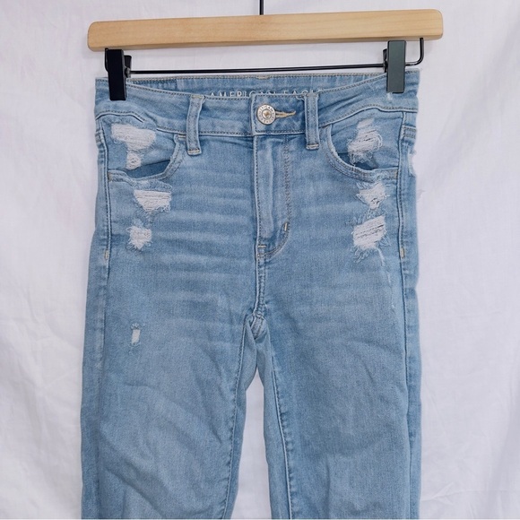 American Eagle next level stretch frayed hem hi rise jegging crop jean size 0 - Picture 3 of 7